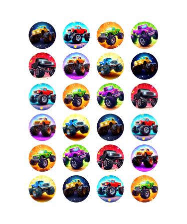 24 x Monster Truck Mix Edible Wafer Card Cupcake Toppers Cake Party Decorations