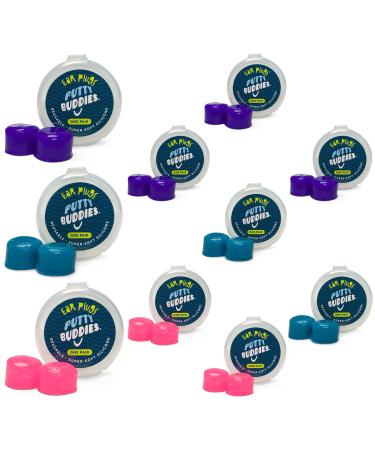 PUTTY BUDDIES Ear Plugs 10-Pair Pack - Soft Silicone Ear Plugs for Swimming & Bathing - Invented by ENT Physician - Block Water - Premium Swimming Earplugs - Doctor Recommended (Purple/Teal/Magenta)