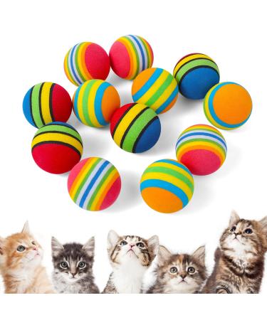 cobee Rainbow Cat Toy Ball 12 Pieces Large Cat Ball Toys 3.5 CM Interactive Cat Toy Ball Kitten Play Sports Chase Training Toy Ball