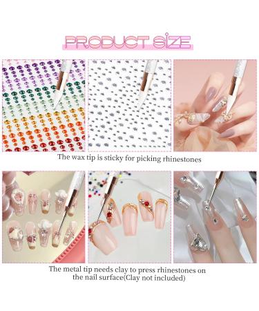 Dual-Ended Rhinestone Picker Doting Pen - Wax Pencil Applicator for Nail Art Jewelry & DIY Crafts - White Acrylic Handle - Buy Online on SooperMarket.com