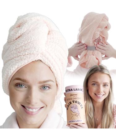 Huge (43 inch X 30 inch) Microfiber Hair Towel - Super Absorbent  Ultra-Soft & Fast Drying Hair Towels for Dry  Curly  Long & Thick Hair  Anti Frizz  Breathable Hair Repair Towel Wrap (Pale Pink)