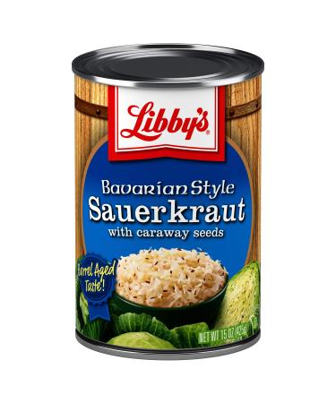 Libby's Bavarian Style Sauerkraut with Caraway Seeds| Classic Barrel Aged Taste | Mildly Tart, Slightly Sweet and Crunchy | Translucent Golden Color | Made in the U.S. | 15 ounce can (Pack of 12)