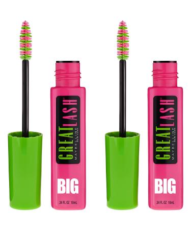 Maybelline New York Great Lash BIG Washable Mascara Dual Pack  Brownish Black  0.68 fl oz  2 Count Brownish Black 0.68 Fl Oz (Pack of 1)