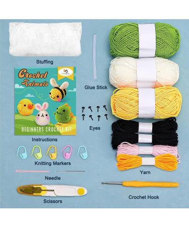 OPOUNT Beginner Crochet Kit - Complete Crochet Set for Adults and Kids - Make 4 PCS Animals - Step-by-Step Instruction and Video Tutorial - Buy Online on SooperMarket.com