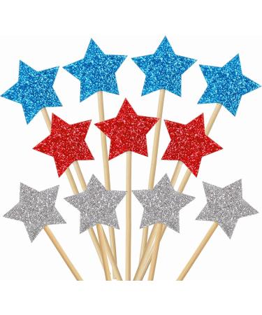 36 Pieces Glitter Star 4th of July cupcake toppers Glitter Gold Star Cakes Toppers for Independence Day 4th of July Party Supplies Favors(Blue Red White) - Buy Online on SooperMarket.com