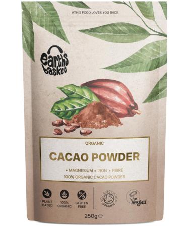 Earths Basket Organic Cacao Powder 250g Peruvian Natural & Pure Theobroma Cacao. Magnesium & Iron