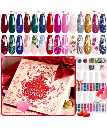 Beetles Gel Nail Polish Set 14+3 Colors Beauty Advent Calendar 2024 Box Red Green Pink Gold Silver Glitter Glow In The Dark Nail Polish Glitter Top Coat Spring Gel Polish Gift for Women Grils Advent Calender