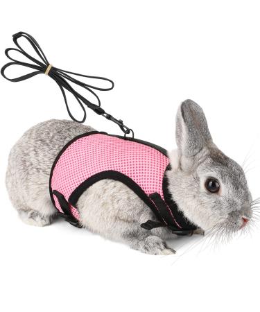 Adjustable soft rabbit dishes with elastic leash for small animal kitty pet dishes and leash for bunnies cat little pet walking (pink XS (breast 20-27.5cm)) XS (breast 20-27.5cm) pink