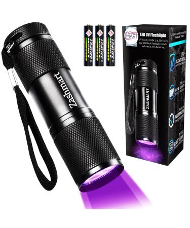 Zashmart UV Torch 87MM L 9LED Torch 395 NM Black Flashlight Powerful UV Light Pets Urine Detector 26MM DIA Ultraviolet Light Cat Bed Dog Bed Dry Urine Detector 3xAAA Portable Batteries (Included)