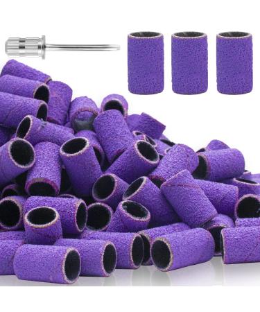 100Pcs Sanding Bands for Nail Drill 150 Grit Medium Grit Sanding Band for Nail Drill with 3/32 Nail Drill Bit for Acrylic Nail Gel Nail Professional Nail Sanding Band Set for Manicure and Pedicure purple-150