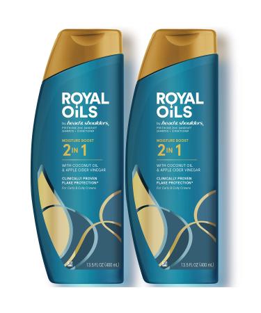 Head & Shoulders Dandruff Shampoo & Conditioner 2 in 1 Royal Oils Moisture Boost, Scalp Care for Natural and Curly Hair, Coconut Oil and Apple Cider Vinegar, Sulfate Free, 27 Fl Oz, 2 Count
