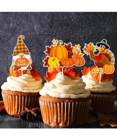 Whaline 72Pcs Thanksgiving Cupcake Topper 12 Designs Turkey Pumpkin Maple Leaf Gnome Cupcake Picks Cartoon Fall Food Picks with Sticks Glue Point for Autumn Thanksgiving Party Supplies Cake Decor - Buy Online on SooperMarket.com