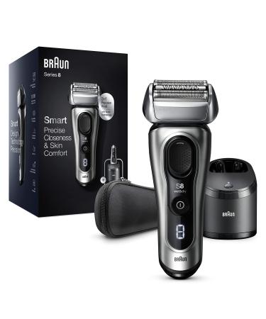 Braun Electric Razor for Men, Series 8 8457cc Electric Foil Shaver with Precision Beard Trimmer, Cleaning & Charging SmartCare Center, Galvano Silver