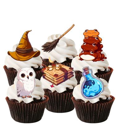 Wizard Cupcake Toppers Theme #2 (PRECUT Optional) Harry Edible Cupcake Toppers - Wafer Cake Decorations (Pack of 12)