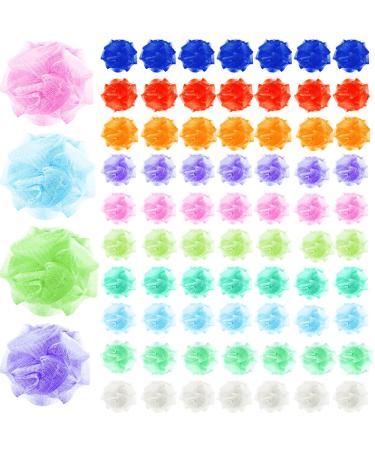 Small Bath or Shower Sponge Assorted Colors Loofahs Exfoliating Mesh Loofah Sponge Mini Travel Shower Puff Colorful Bath Pouf Body Wash Multi Color Bath Scrubber for Kids Women Baby(72 Pack)