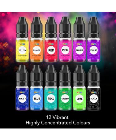 VIVID 12 x 10ml Edible Food Colouring Set - Liquid Colours Kit for Baking & Decorating - Neon Dye for Eggs & Slime - Made in UK - Buy Online on SooperMarket.com