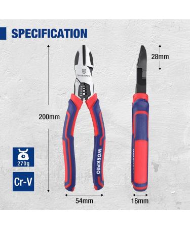 WORKPRO Diagonal Cutting Pliers with Wire Stripper 200mm Heavy Duty Cr-V Wire Cutters Multi-Function High Leverage Side Cutters Industrial Pliers - Buy Online on SooperMarket.com