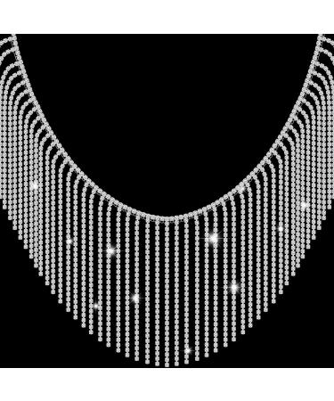 2 Yard Rhinestone Fringe Trim Rhinestone Ribbon Tassel Chain Diamond Crystal Tassel Fringe Trim for Sewing Crafts Wedding Party Clothing Accessories Female Jewelry (Silver)