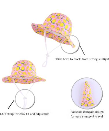 LANGZHEN Baby Girls Adjustable Sun Protection Hat with Chin Strap - Pink-Lemon - 2-4 Years - Buy Online on SooperMarket.com