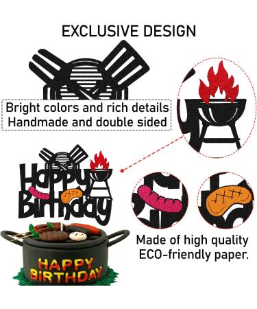 Barbecue Cake Topper for BBQ Sausage Roti Grill Cooking Theme Happy Birthday Cake Decorations Kids Boy Girl Bday Party Handmade Double Side Glitter Black Supplies Decor - Buy Online on SooperMarket.com