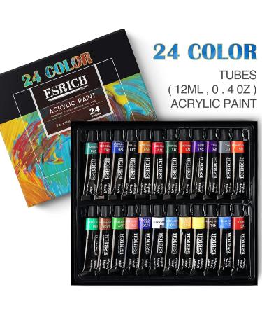 ESRICH Acrylic Paint Canvas Set - 42 Piece Premium Kit with Easel, 24 Colors, 10 Brushes, 6 Canvases - Painting Supplies for Kids, Students, Artists & Beginners - Buy Online on SooperMarket.com