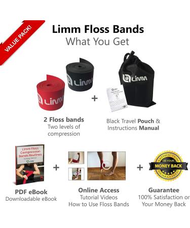 Limm Muscle Compression Floss Bands | Mobility & Recovery | Best for Athletes & Injury Therapy | Set A with 2 Compression Levels & Travel Pouch - Buy Online on SooperMarket.com