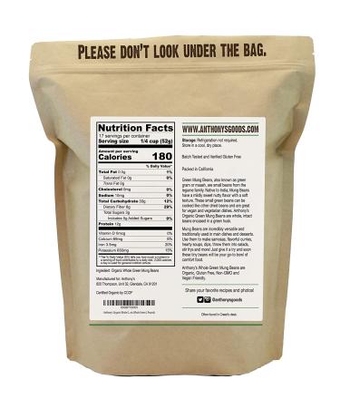 Anthony's Organic Whole Green Mung Bean 2 lb - Gluten Free, Non GMO, Vegan - Green Maash - Buy Online on SooperMarket.com