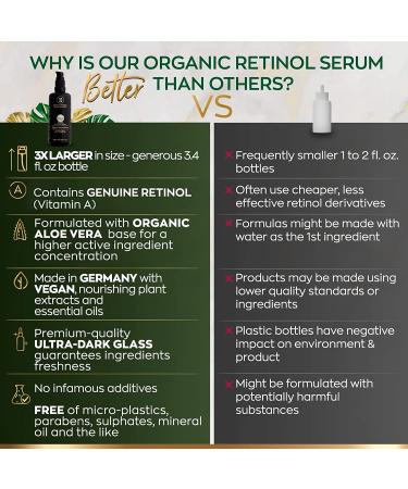 CLEAN BEAUTY Satin Naturel Organic Retinol Serum - Anti-Aging Face Serum with Aloe Vera, Hyaluronic Acid & Vitamin C - 3.4 Fl Oz from Germany - Buy Online on SooperMarket.com