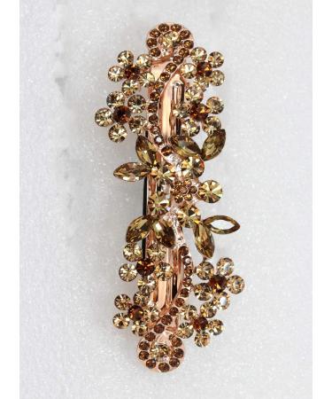 Faship Smoked Topaz Color Brown Crystal Floral Hair Barrette Clip - Buy Online on SooperMarket.com