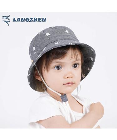 LANGZHEN Beach Sun Protection Hat for Baby Girls | Adjustable Wide Brim Kids Summer Play Hat with Chin Strap | Double Stars Design | 2-4 Years - Buy Online on SooperMarket.com