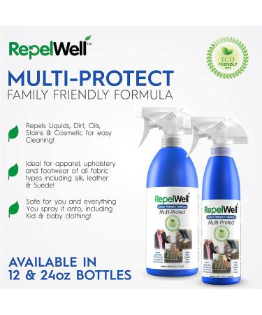 RepelWell Multi-Protect Stain & Water Repellent (12oz) Eco-Friendly  Pet-Safe Spray Keeps Your Belongings Clean  Dry and Looking Like New  Protects Fabric  Upholstery  Leather  Footwear & More Multi Protect 12oz - Buy Online on SooperMarket.com