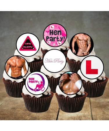 PRECUT Hen Party Mini Cupcake Toppers Edible Ladies Night Cake Decorations Edible Bachelorette Cake Decorations Hen Night Cupcake Decoration Naughty Butler Cake Topper (24) - Buy Online on SooperMarket.com