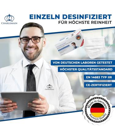 Charlemain 150x Surgical Masks - German Made EN 14683 Type IIR CE Certified BFE 99.9% Disposable 3-Layer Latex-Free Mouth and Nose Protection - 150 Pack White - Buy Online on SooperMarket.com