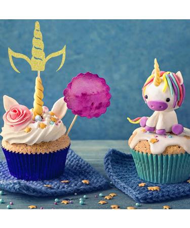 Arthsdite 24Pcs Unicorn Horn Cupcake Toppers Gold Glitter Unicorn Cupcake Picks for Unicorn Theme Baby Shower Birthday Wedding Engagement Party Cake Decorations Supplies - Gold Glitter - Buy Online on SooperMarket.com