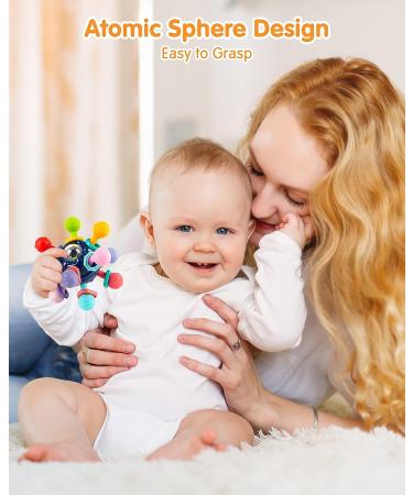 Vanmor Baby Teether Toy | Sensory Chew Teething Ball Rattle | Montessori Grasping Activity | 0-6 Months | Blue - Buy Online on SooperMarket.com