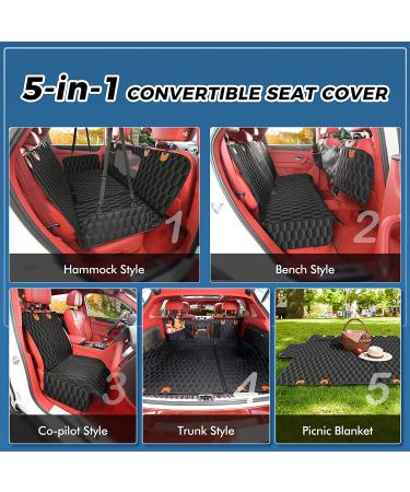 5-in-1 Dog Car Seat Cover for Back Seat | Waterproof & Scratchproof Car Hammock for Dogs | Nonslip & Mesh Window Car Pet Seat Protector with Belt | Fits Cars, Trucks, SUVs | Black 53x59 - Buy Online on SooperMarket.com