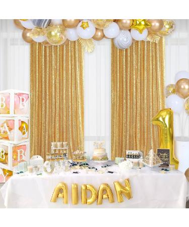 Gold Sequin Backdrop Curtain Panels - 2 Pieces 2FTx8FT for Stage, Wedding, Party - Stunning Gold Background Drapes - Buy Online on SooperMarket.com