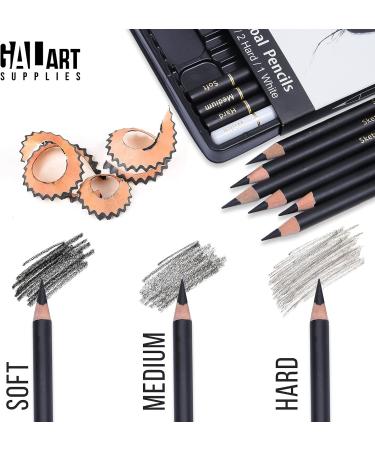 Galart Supplies Charcoal Drawing Set - 12 Piece Pre-Sharpened Pencils for Artists and Beginners | Soft, Medium, Hard, and White Charcoal Pencils for Drawing, Shading, and Sketching with Organizer Tray - Buy Online on SooperMarket.com