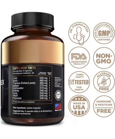Grassfed Beef Organs Supplement - Organ Complex with Liver, Brain, Heart, and More (180 Capsules) - Buy Online on SooperMarket.com