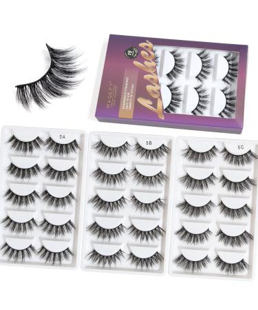 Fake Eyelashes MAGEFY Lashes 15 Pairs Eyelashes 3 Styles False Lashes Natural Faux Mink Lashes pack 15mm-18mm eyelashes Handmade Cat Eye Lashes Reusable (15A2) 3 styles-Black