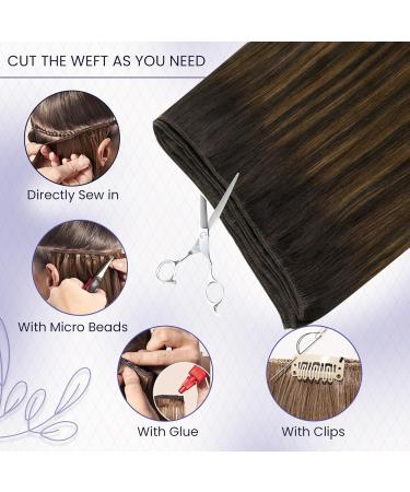 Buy Laavoo 60cm Real Hair Balayage Extensions - Dark Brown Ombre Light Brown Sew-In Weft - 120g #2/8/2 - Premium Quality Hair Extensions - Buy Online on SooperMarket.com