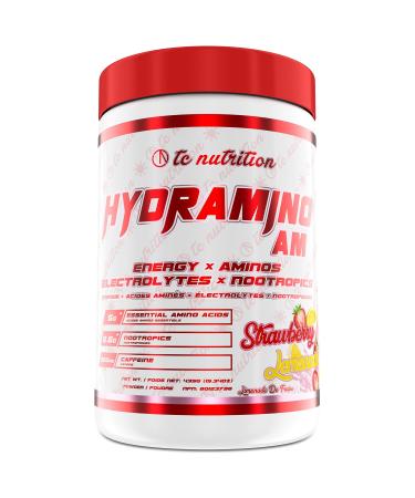 Hydramino AM - EAA + BCAA Amino Energy Powder - Essential Amino Acids with Caffeine Nootropics & Electrolytes | Focus Endless Energy Hydration & Muscle Recovery | Alpha-GPC Tyrosine Lutein Lion s Mane More | Strawberry Lemonade 30 servings