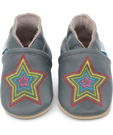 Dotty Fish Soft Leather Baby Shoes | Boys Toddler Shoes with Non-Slip Suede Soles | Grey Rainbow Star | Sizes 0-6 Months to 4-5 Years - Buy Online on SooperMarket.com