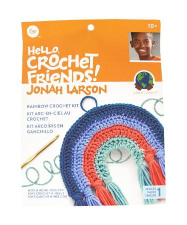 Boye Jonah's Hands Rainbow Wall Decoration Beginners Crochet Kit for Kids and Adults, Finished Project 8" x 8", Multicolor 5 Piece