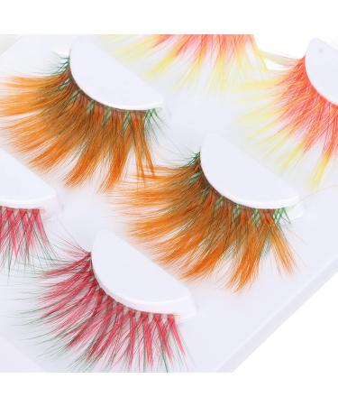 Colorful False Eyelashes - 5 Pairs 6D Long Curled Lashes for Halloween & Stage Makeup | Gradient Orange Red Blue Thick Synthetic Lashes - Buy Online on SooperMarket.com