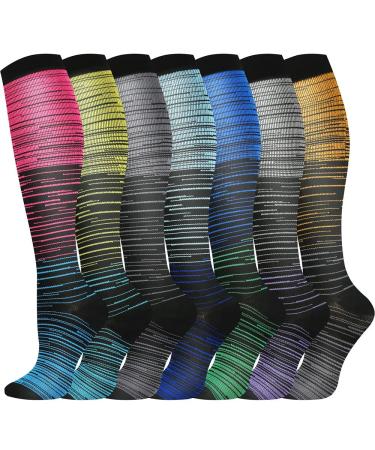 Pnosnesy Compression Socks (7 Pairs) for Men & Women 15-20 mmHg is Best for Athletics Running Flight Travel Support L-XL Multicoloured 13