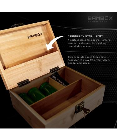 BAMBOX Stash Box with Rolling Tray, Smell Proof Containers, Wooden Locking Storage for Grinders, Papers, and Accessories - Buy Online on SooperMarket.com