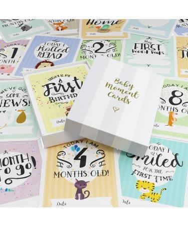 Baby Moment Cards & Keepsake Box - 40 Unisex Milestone Photo Cards & Pregnancy Markers - Boy Girl Baby Shower Set - Buy Online on SooperMarket.com