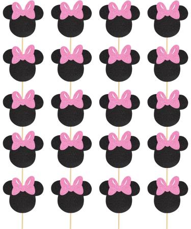 Arthsdite 24Pcs Mouse Inspired Cupcake Toppers with Pink Bow Black Glitter Mouse Cake Decorations for Baby Shower Wedding Kids Birthday Party Cake Decorations Supplies - Black Glitter - Buy Online on SooperMarket.com