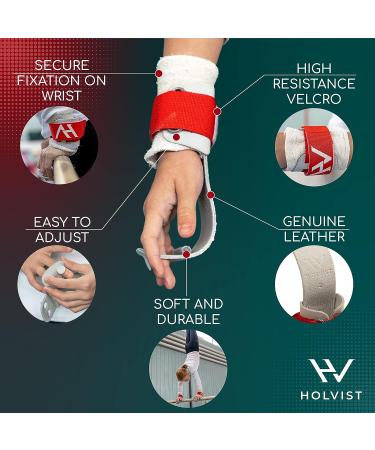 HOLVIST Leather Gymnastics Grips for Girls 7-12 | 2-Hole Women's Hand Grips Red - Buy Online on SooperMarket.com